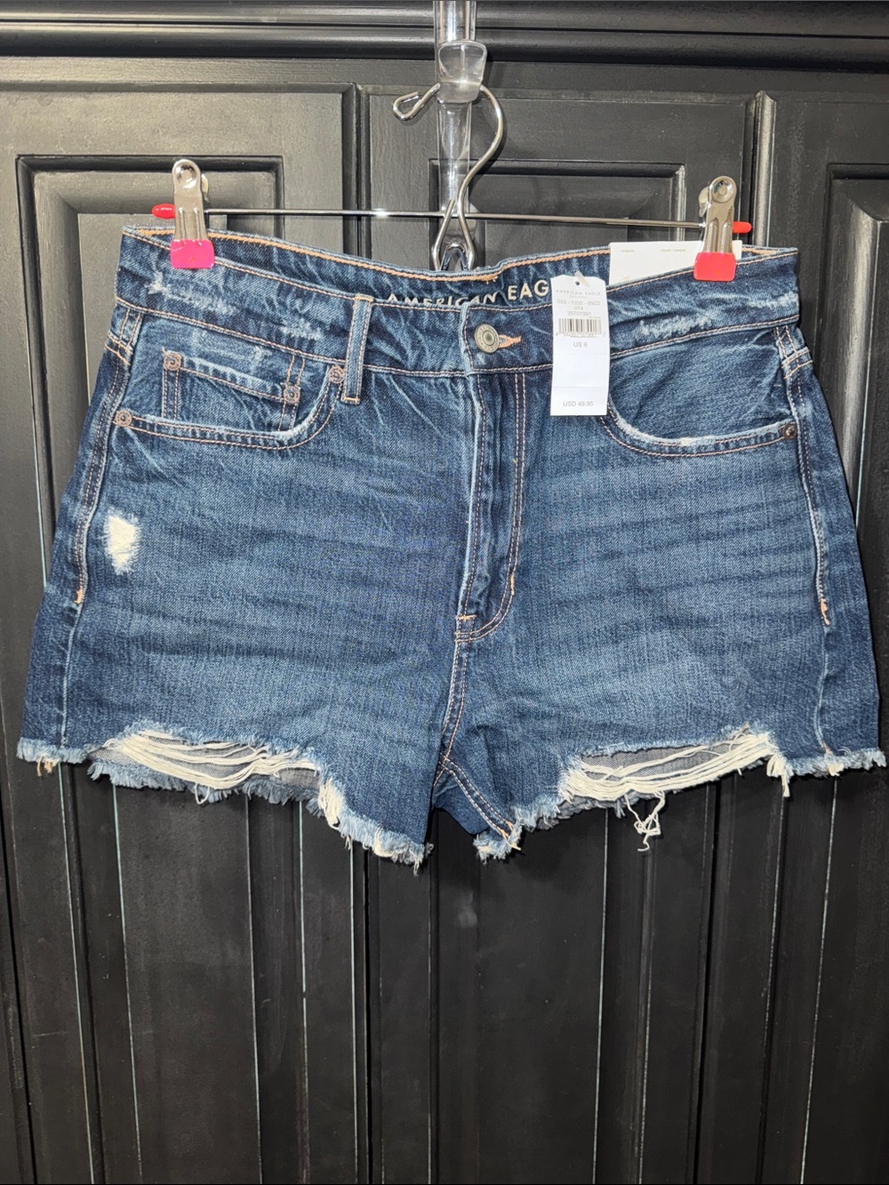 NWT American Eagle Outfitters Blue Frayed Hem Distressed Denim Shorts - 6 (28W)